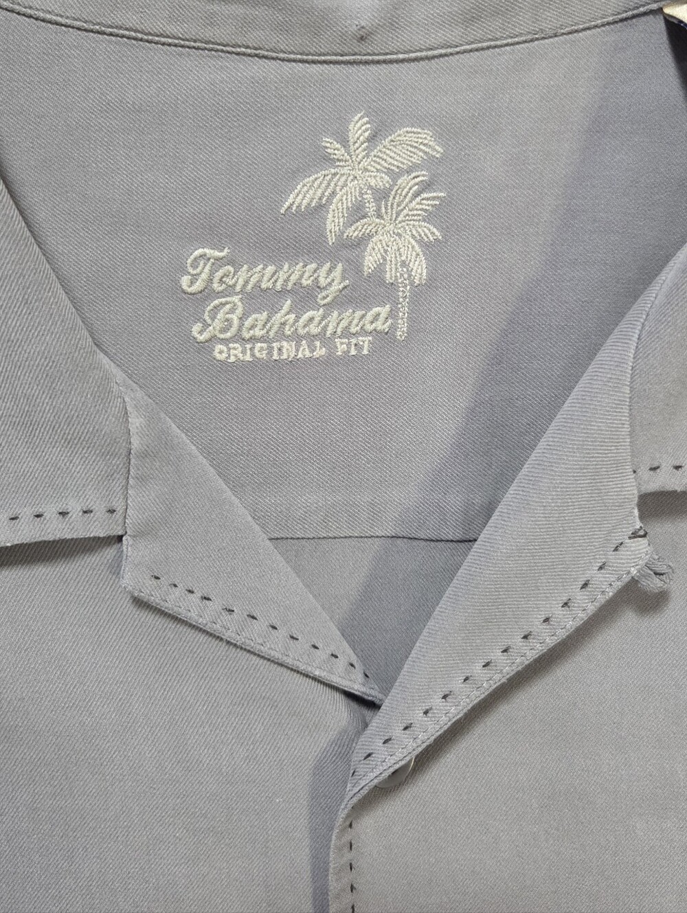 Tommy Bahama Original Fit 100% Silk Gray Catalina Twill Camp Shirt  2XL
